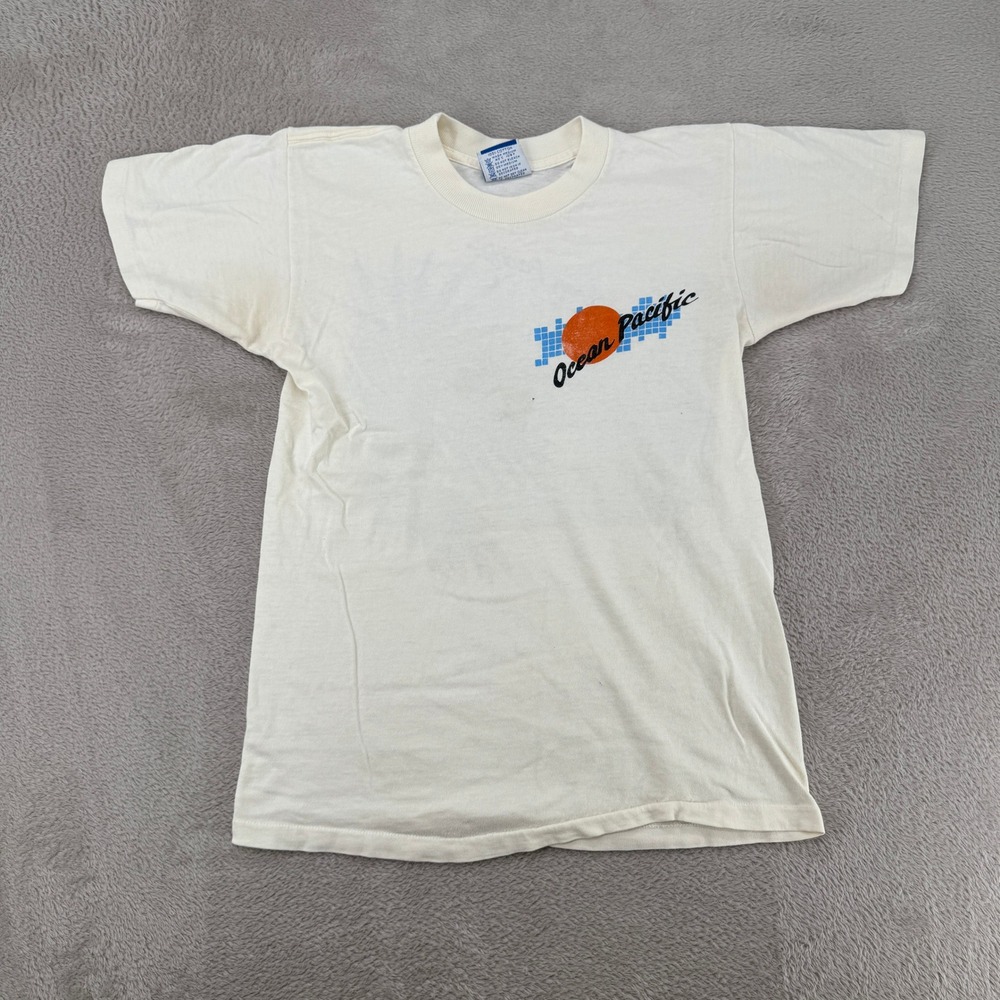 Vintage 1982 Ocean Pacific Mens T Shirt Small White Preowned Hole Stains 80s Op
